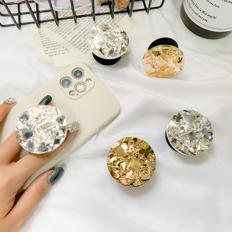 Retro Electroplated Alloy Phone Grip Foldable Stand Poker Suit Embossed Heart Spade Mirror Finish Universal Holder