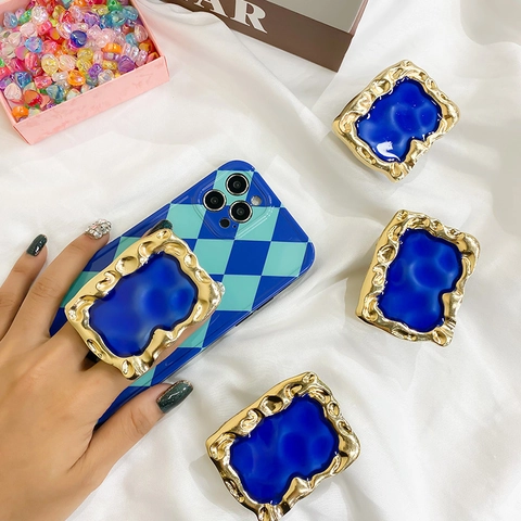 Universal Retro Gold Metall Welle Blau Harz Handy Sockel Griptok Ausziehbarer Ständer Halter Anti Drop Finger Griff