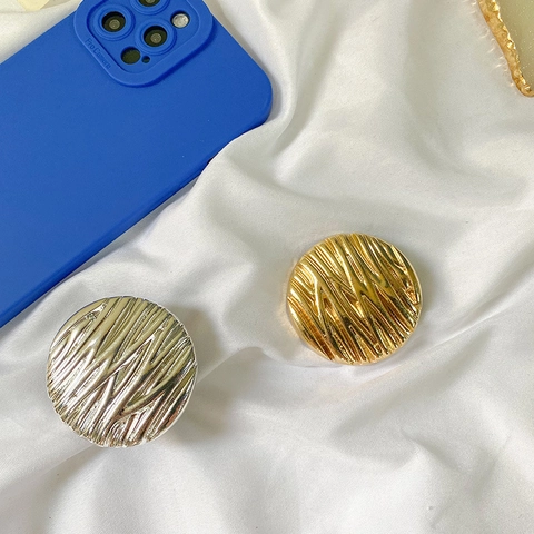 Round Metal Airbag Phone Holder Expandable Desktop Stand Water Ripple Texture Retro Metallic Plating Finger Grip