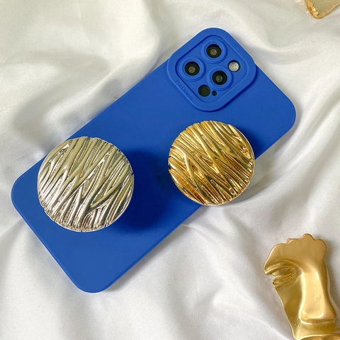 Round Metal Airbag Phone Holder Expandable Desktop Stand Water Ripple Texture Retro Metallic Plating Finger Grip