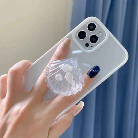 Transparente Muschel Handy Halterung Mit Künstliche Perle Muschel Dekor Faltbar Teleskopisch Ozean Thema Desktop Lazy Halter