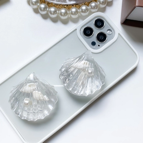Transparente Muschel Handy Halterung Mit Künstliche Perle Muschel Dekor Faltbar Teleskopisch Ozean Thema Desktop Lazy Halter