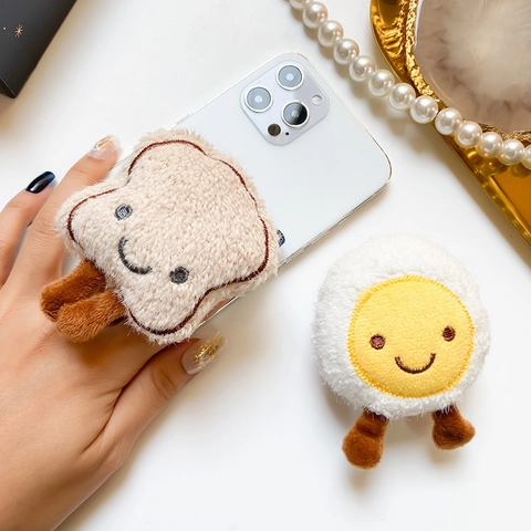 Supporto Per Telefono In Peluche Cartone Animato Supporto Airbag Estensibile Per Smartphone Toast Uovo Al Tegamino Accessorio