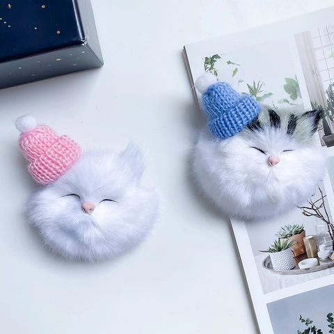 Supporto Per Telefono Testa Di Gatto In Peluche Carino Con Mini Cappello In Maglia Supporto Mobile Adesivo Decorativo Animale Peloso