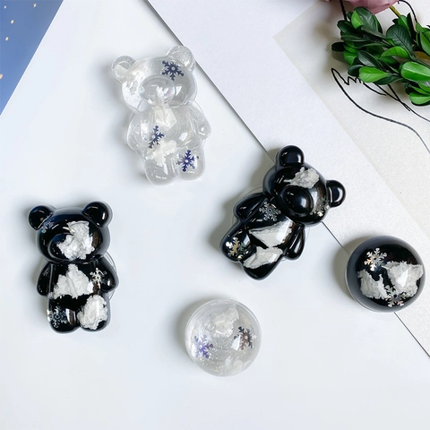 Süße Bär Handyhalterung Harz Griptok Airbag Ständer Schneeflocke Glitzer Transparent Schwarz Universal Handy Halterung