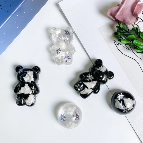 Süße Bär Handyhalterung Harz Griptok Airbag Ständer Schneeflocke Glitzer Transparent Schwarz Universal Handy Halterung