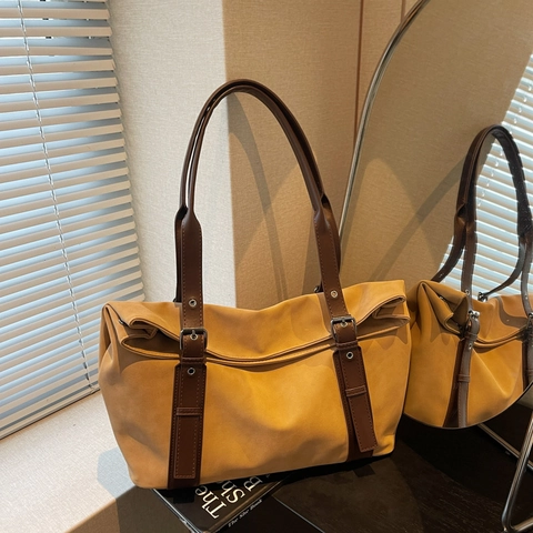 Borsa Tote Vintage Grande Capacità Pelle PU Cuciture Tracolla Regolabile Borsa A Spalla Da Donna Quotidiana Casual Pendolare