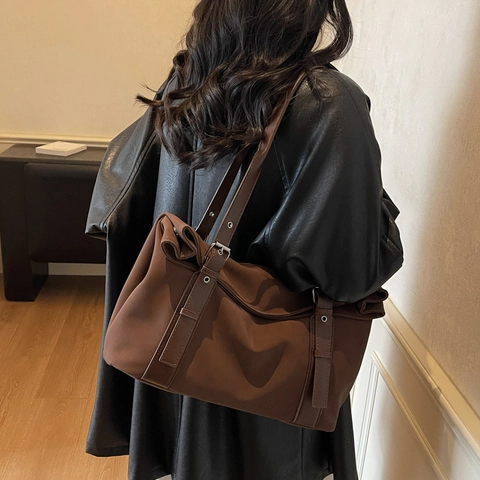 Borsa Tote Vintage Grande Capacità Pelle PU Cuciture Tracolla Regolabile Borsa A Spalla Da Donna Quotidiana Casual Pendolare