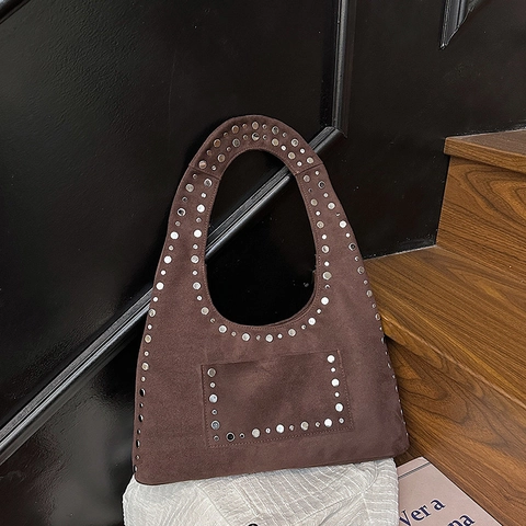Borsa A Spalla In Camoscio Vintage Da Donna Boho Hobo Borsa A Mano Con Borchie Argentate Design Di Nicchia