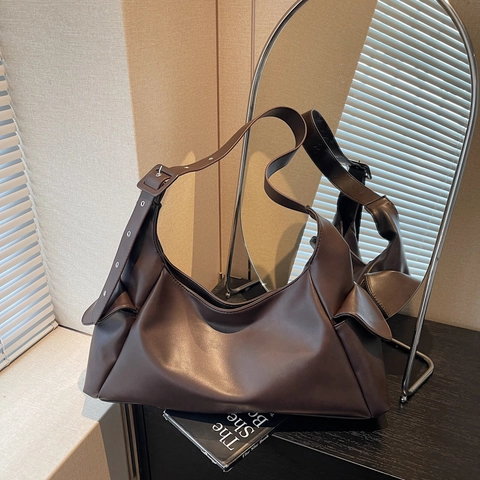 Borsa A Spalla Hobo Grande Capacità Per Donna In Pelle PU Tote Minimalista Retrò Con Tasche Laterali E Tracolla Larga Regolabile