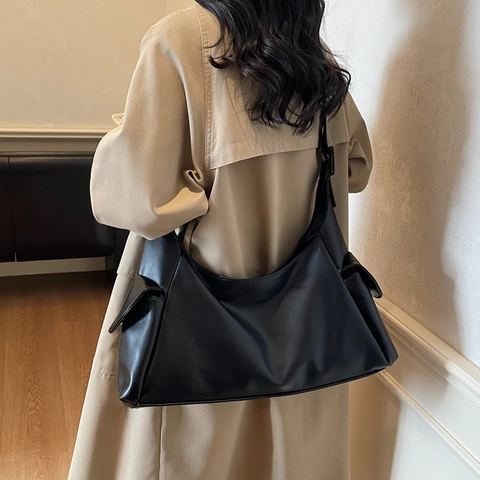 Borsa A Spalla Hobo Grande Capacità Per Donna In Pelle PU Tote Minimalista Retrò Con Tasche Laterali E Tracolla Larga Regolabile
