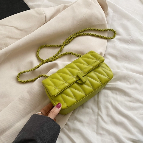 Sac Bandoulière Matelassé À Chaîne En Cuir PU Petit Sac Carré Style Coréen À La Mode Élégant Polyvalent Pour Femmes