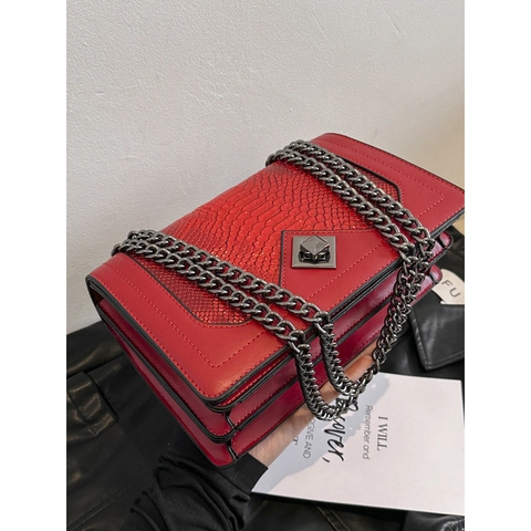 Bolso Bandolera Con Estampado De Serpiente Cuir PU Cadena Metal Bolso De Hombro Retro Solapa Cuadrado Para Mujeres
