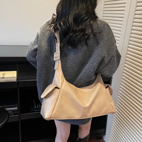 Borsa Hobo In Pelle PU Vintage Donna Grande Capacità Borsa A Spalla Tracolla Larga Regolabile Tasche Laterali Minimalista