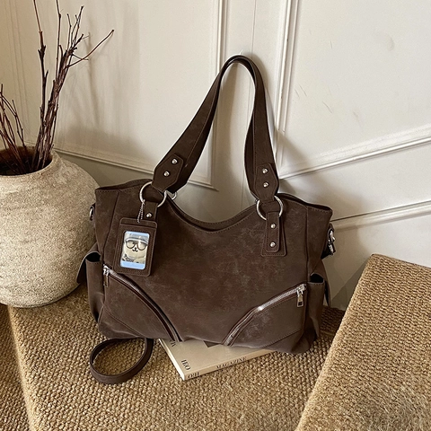 Borsa A Spalla Vintage In PU Opaco Grande Capacità Con Ciondolo A Orso Multi Tasca Tote Per Donna Pendolarismo Quotidiano