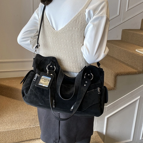 Borsa A Spalla Vintage In PU Opaco Grande Capacità Con Ciondolo A Orso Multi Tasca Tote Per Donna Pendolarismo Quotidiano
