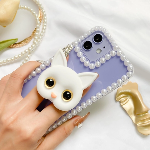 Cute 3D Cartoon Cat Head Airbag Phone Bracket Foldable Desktop Stand Plastic Universal Grip For Smartphones