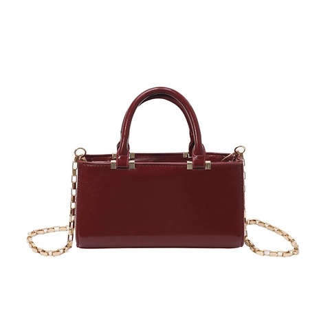 Borsa A Tracolla Rettangolare Da Donna In Pelle PU Lucida Manico Superiore Catena Dorata Crossbody Moda Pendolare