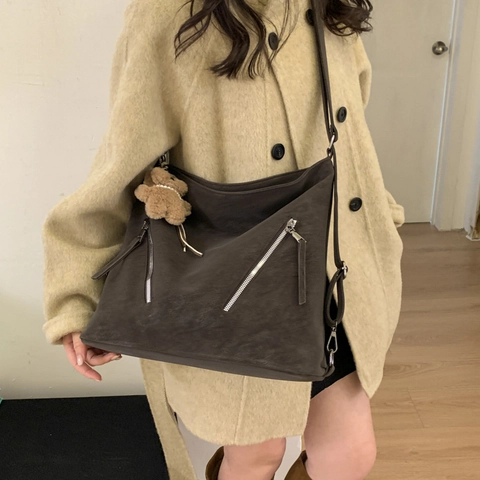 Borsa A Spalla Hobo Grande Capacità Pelle PU Retro Minimalista Urban Messenger Tote Con Doppia Cerniera Per Donna