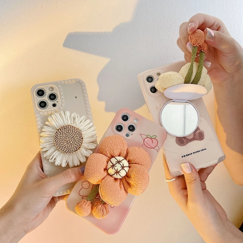 Mobile Phone Makeup Mirror 3D Cloth Flower Design Foldable Sticky Decoration Portable For Selfie