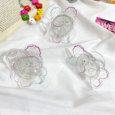 Supporto Per Telefono Retrattile Orso Glitterato Trasparente Linea Colorata Acrilico Supporto Portatile Carino