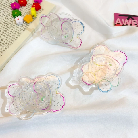 Supporto Per Telefono Retrattile Orso Glitterato Trasparente Linea Colorata Acrilico Supporto Portatile Carino