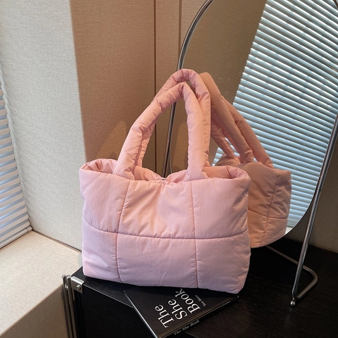 Borsa Tote Trapuntata Puffy Grande Capacità Tessuto Borsa A Spalla Morbida Leggera Casual Da Donna