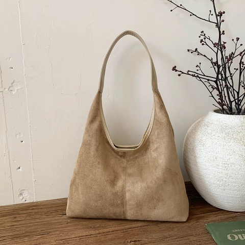 Borsa A Spalla Donna Grande Capacità Scamosciata Sintetica PU Retrò Semplice Minimalista Borsa Hobo Tote Per Uso Quotidiano