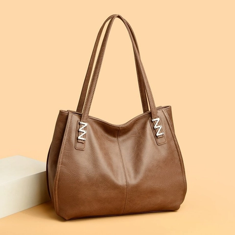 Borsa Tote Grande Capacità In Pelle PU Texture Lychee Borsa A Spalla Con Decorazione M In Metallo Argentato Per Il Pendolarismo