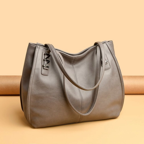 Borsa Tote Grande Capacità In Pelle PU Texture Lychee Borsa A Spalla Con Decorazione M In Metallo Argentato Per Il Pendolarismo