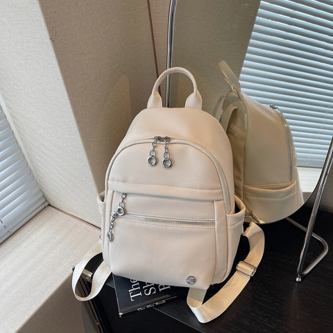 Women Fashion Backpack PU Lychee Leather Multi Pocket Casual Travel School Daily Commute Lightweight Adjustable Straps