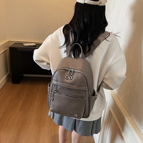 Women Fashion Backpack PU Lychee Leather Multi Pocket Casual Travel School Daily Commute Lightweight Adjustable Straps