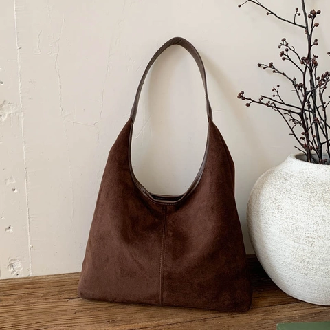 Women Large Capacity Faux Suede Hobo Bag Vintage Minimalist Shoulder Tote Bag For Commute Autumn Winter Fashion Handbag
