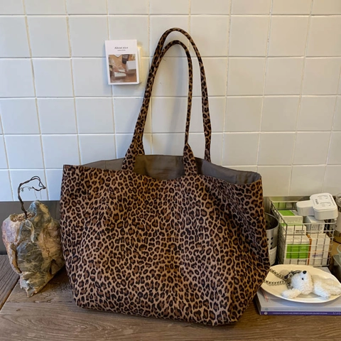 Große Kapazität Leopard Muster Tote Bag Wildleder Vintage Koreanischen Stil Damen Umhängetasche Pendler