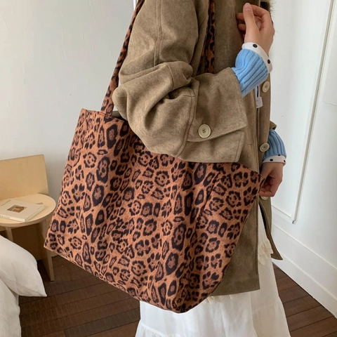 Große Kapazität Leopard Muster Tote Bag Wildleder Vintage Koreanischen Stil Damen Umhängetasche Pendler