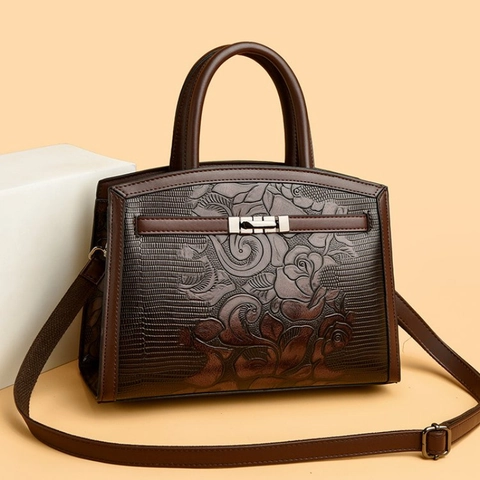 Bolso De Mano Vintage Con Relieve De Rosa Bloque De Color Asa Superior Bolso Bandolera Estilo Retro Elegante Para Mujer