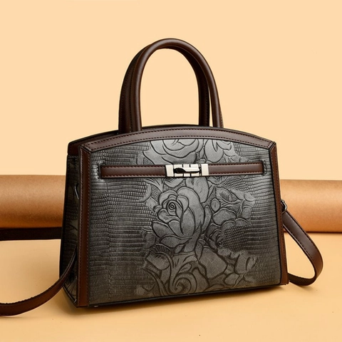 Bolso De Mano Vintage Con Relieve De Rosa Bloque De Color Asa Superior Bolso Bandolera Estilo Retro Elegante Para Mujer