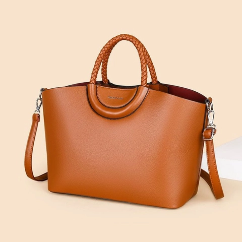 Borsa Tote Grande Da Donna Pelle PU Trama Litchi Manico Intrecciato Borsa A Mano Con Pochette Tracolla Rimovibile Stile Casual