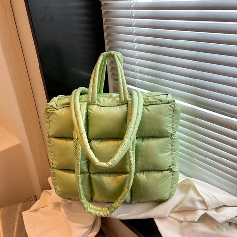 Bolso Tote Acolchado Metálico Gran Capacidad Ligero Bolso De Hombro Acolchado Bolso De Mano Para Mujeres Moda Casual