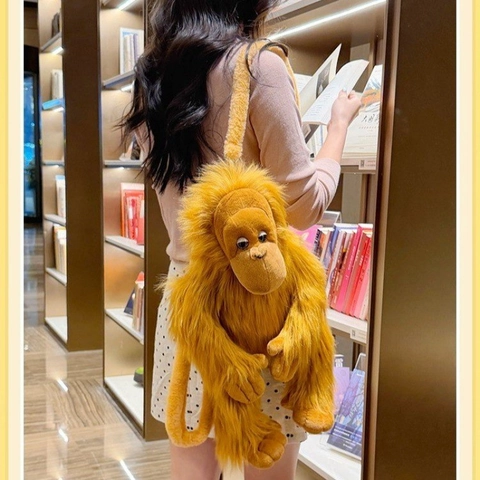 Sac À Dos En Peluche Orang-Outan Gorille Forme Animale À Poils Longs Sac Bandoulière Nouveauté Sac Épaule Cadeau Ados Adultes