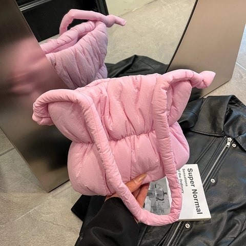 Borsa Nuvola Trapuntata Da Donna In Nylon Pieghettato Borsa A Spalla Con Tracolla A Nodo Casual Leggera Stile Coreano