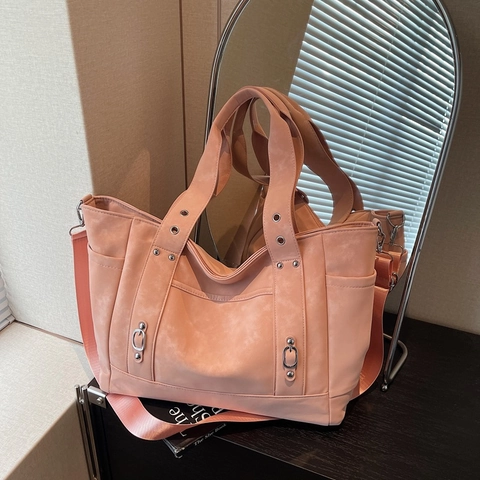 Borsa Tote Grande Da Donna In Pelle PU Opaca Multi-tasca Decorazione Con Borchie Borsa A Tracolla Vintage Per Lavoro Scuola