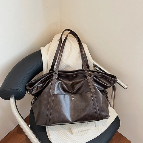 Grote Capaciteit Tote Bag PU Leer Retro Minimalistische Schoudertas Voor Dames Dagelijks Woon-Werkverkeer Handtas