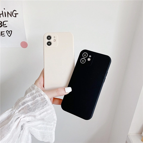 Minimalistisch Telefoonhoesje Van Vloeibare Siliconen TPU Mat Effen Kleur Volledige Lensbescherming Slank Cover