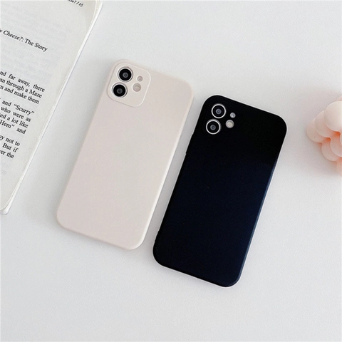 Minimalistisch Telefoonhoesje Van Vloeibare Siliconen TPU Mat Effen Kleur Volledige Lensbescherming Slank Cover