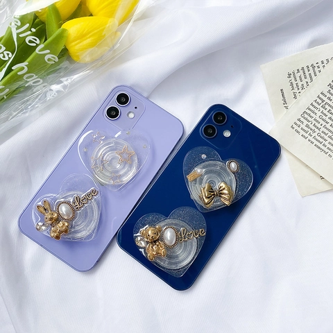 Supporto Per Telefono Pieghevole A Forma Di Cuore Griptok Con Glitter Acrilico Adesivo Lega Orso Coniglio Fiocco E Perla Artificial Sintetica DIY Carino
