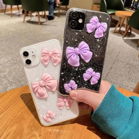Custodia Per Telefono Trasparente Glitterata Morbido TPU Cover Protettiva Decorazione Fiocco 3D Stile Cielo Stellato