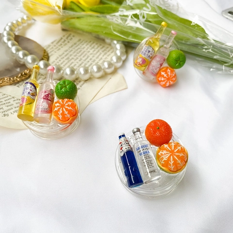 3D Miniature Beverage Bottle Fruit Resin Phone Grip Tok Expandable Airbag Finger Stand Universal Folding Smartphone Holder