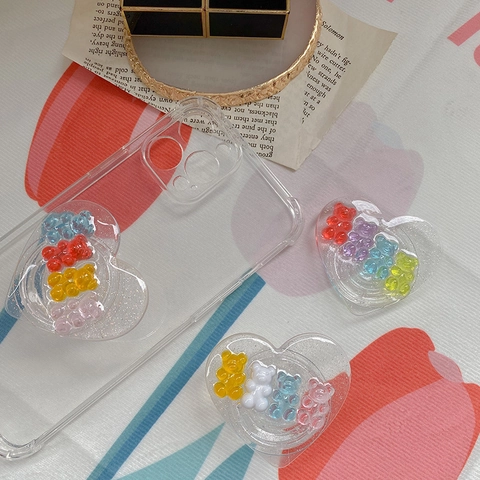 Supporto Per Telefono A Forma Di Cuore Griptok Con Orsetti In Resina Glitter Supporto Estensibile Per Smartphone Stile Ins Kawaii