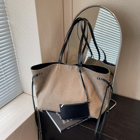 Borsa Tote In Tela Grande Capacità Con Piccola Tasca Borsa A Mano Pendolare A Doppia Tracolla Per Donna